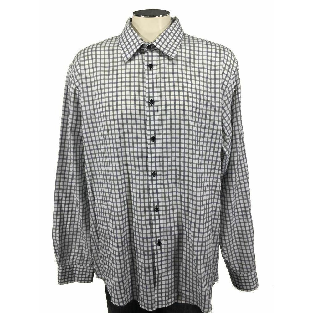 JBH Jhane Barnes Slim Fit Button Shirt 2XL White Blue‎ Green Plaid Mens